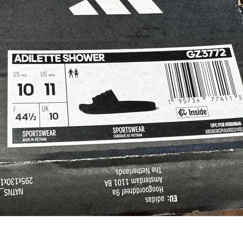 Adidas Adilette Shower Slides Black 3-Stripes Sandals GZ3772 Mens 10 Womens 11